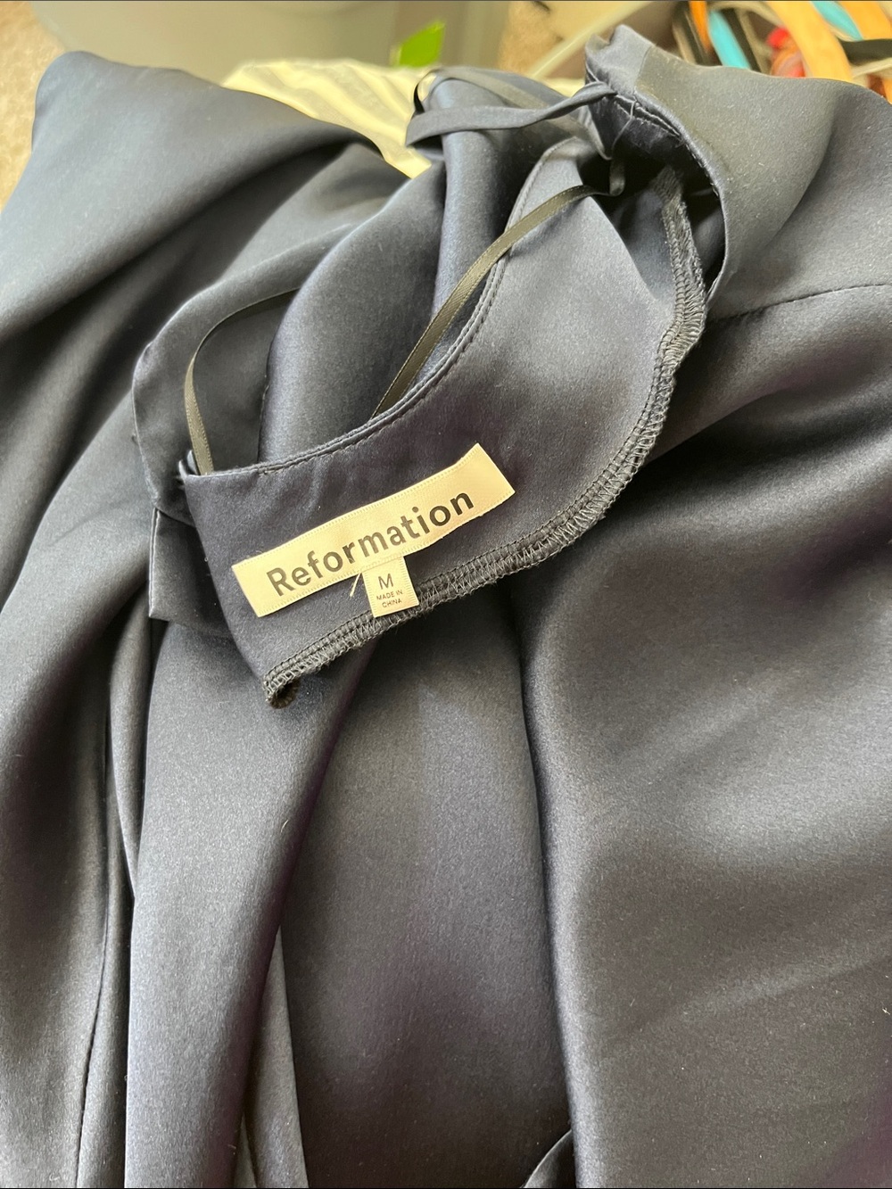 Reformation Navy Blue Satin Backless Gown - Picture 10 of 15